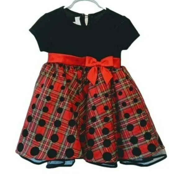 Girls Bonnie Baby Black Red Black Christmas Holiday Dress Toddler SIze 24M - Picture 1 of 3